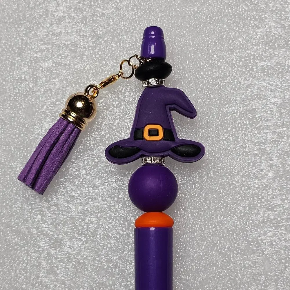 8 Halloween Beaded Ink Pens With Tassel Charm Silicone Beads Refills Included